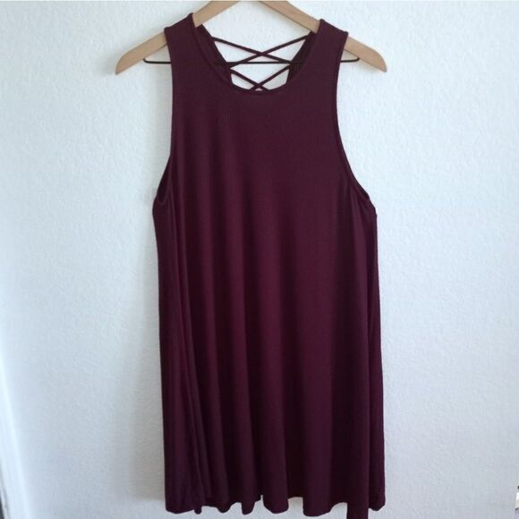 ALYA PLUM CRISSCROSS BACK SWING DRESS SZ.M EUC - Picture 1 of 3
